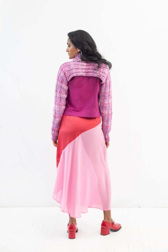  아바카시 롱 스커트 실크 투톤 바이어스 슬립 스커트 - ABACAXI