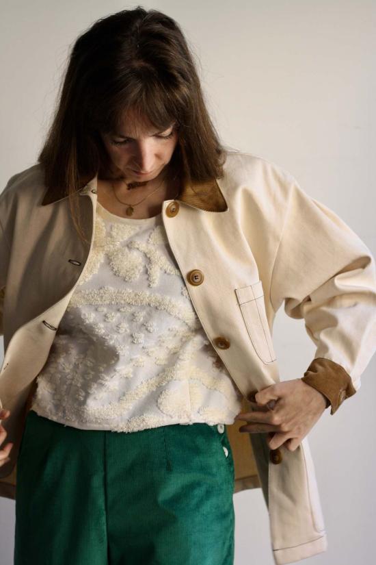  머틀 데님 자켓 로지 초어 재킷 아이보리 데님 - MYRTLE