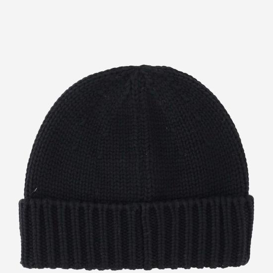  울리치 모자 로고가 있는 블랙 울 - WOOLRICH