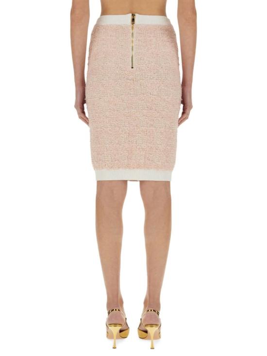  발망 미디 스커트 트위드  핑크 - BALMAIN