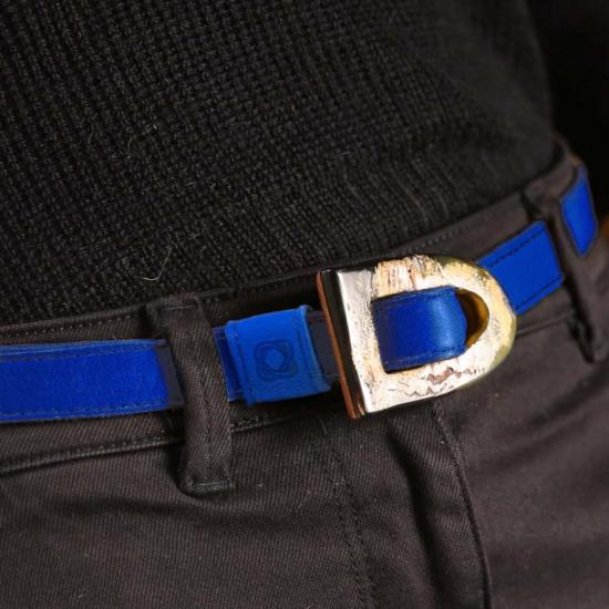  Deux Mains 레귤러 벨트 두 개의 뿔과 가죽  파란색 - DEUX MAINS