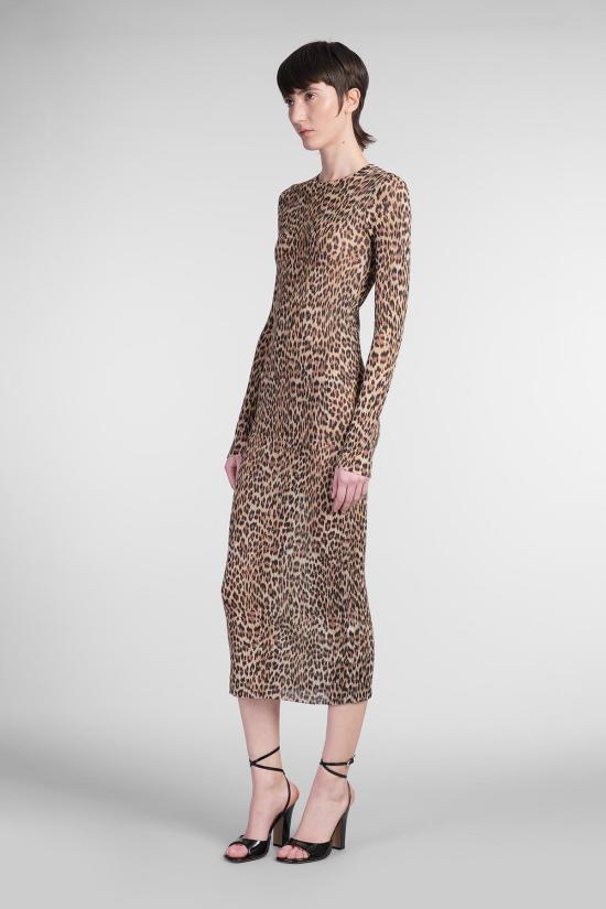  블루마린 롱 원피스 애니멀리어 코튼 드레스 애니멀리어 - BLUMARINE