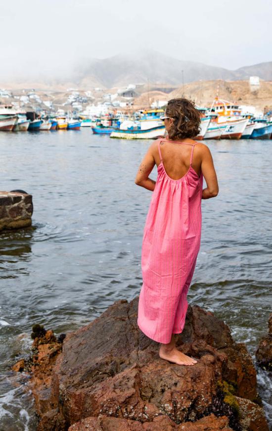  투 롱 원피스 두 개의 러플이 달린 스트라이프 드레스 - TWO