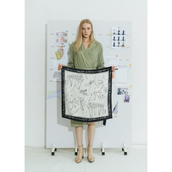  로스트 패턴 머플러/스카프 뉴욕 인 스케치 실크 스카프