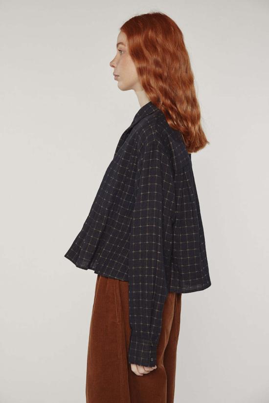  아멘테 블라우스 코튼 플리츠  블랙 - AMENTE