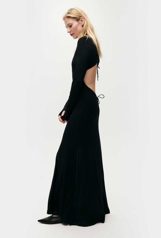  실크 런드리 롱 원피스 저지 모달 컷어웨이 드레스 블랙 - SILK LAUNDRY