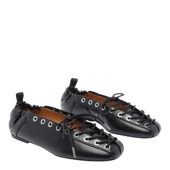  가니 플랫 슈즈 아일렛 레이스업 발레 플랫 블랙 - GANNI