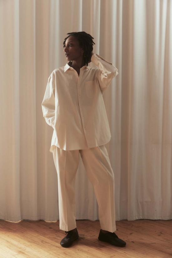  요코 사카모토 스트레이트 팬츠 사카모토 요코 더블 플리츠 팬츠 - YOKO SAKAMOTO