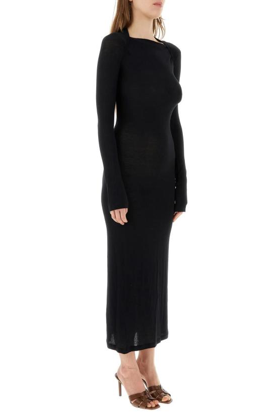  생로랑 롱 원피스 비스코스 블렌드 드레스 블랙 - SAINT LAURENT