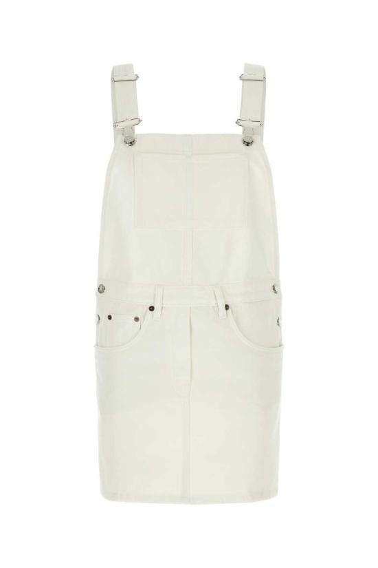  프라다 숏 원피스 화이트 데님 멜빵바지 드레스