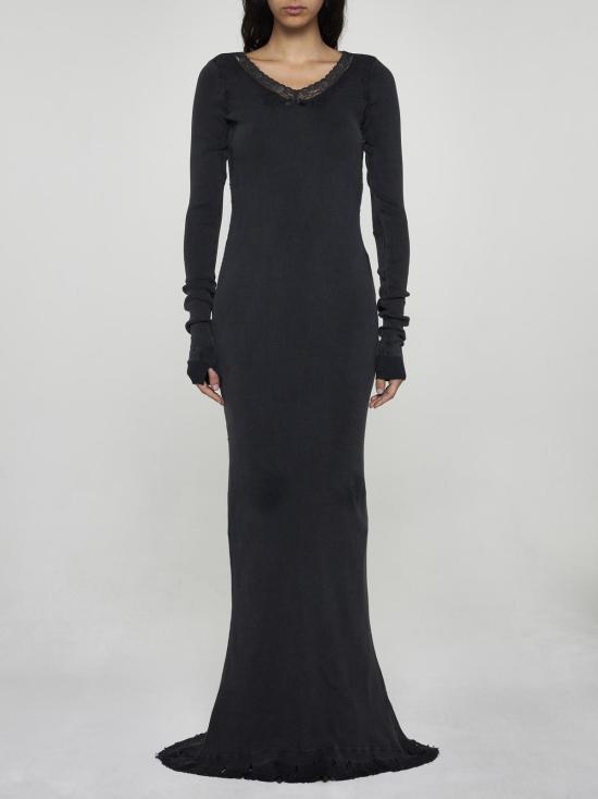  발렌시아가 롱 원피스 코튼 맥시 드레스 블랙 - BALENCIAGA