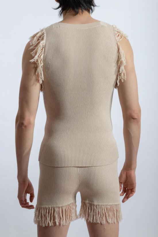  팽 민소매 티셔츠 팡 니트 프린지 탱크 샴페인 - FANG