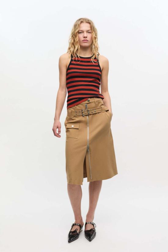  가니 민소매 티셔츠 소프트 코튼 립 스트라이프 탱크탑 레드 얼럿 - GANNI