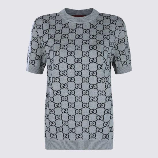  구찌 스웨터 그레이 앤 블랙 울 니트웨어