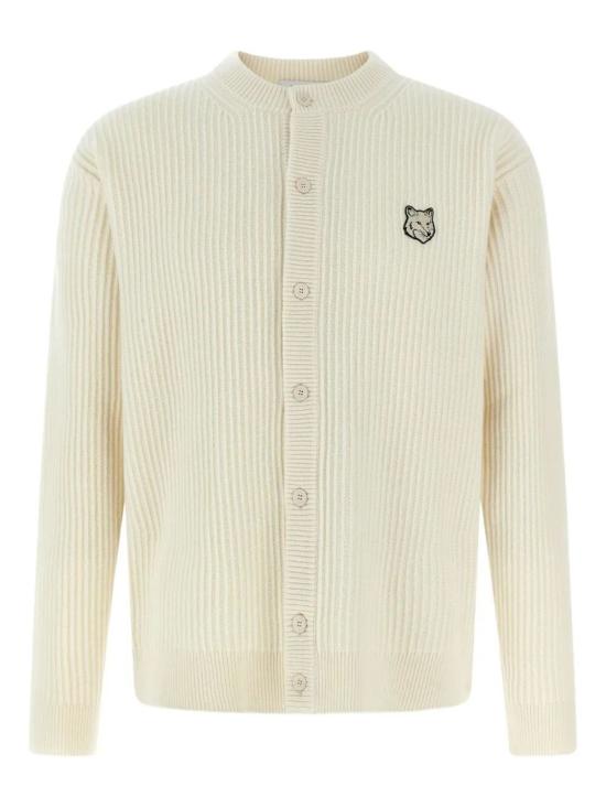  메종키츠네 가디건 메종 키츠네 폭스 헤드 울 골지  에크루