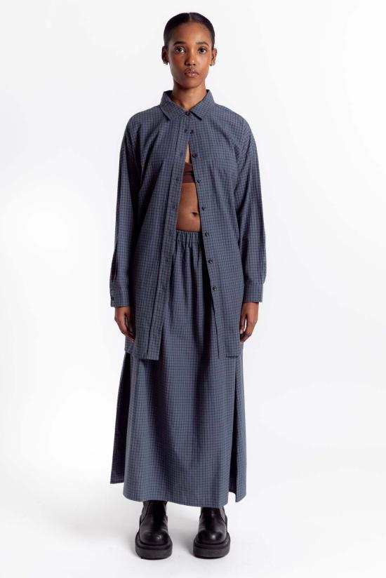  리타 롱 스커트 로우 포투스 스커트 블루 체크 - RITA