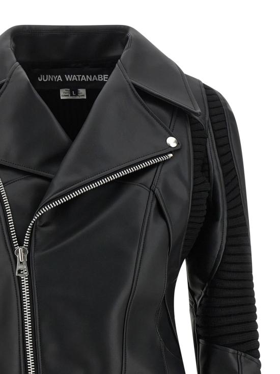  와타나베 준야 가죽 자켓 준야 와타나베 니트 인서트 재킷 블랙 - JUNYA WATANABE