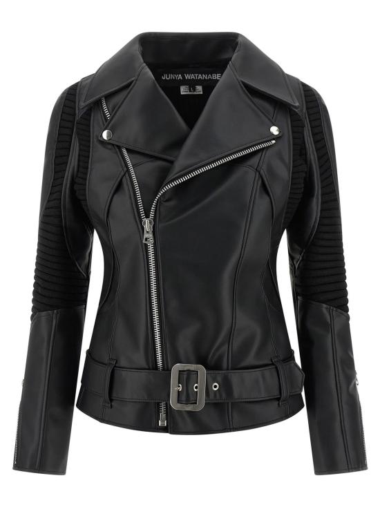  와타나베 준야 가죽 자켓 준야 와타나베 니트 인서트 재킷 블랙