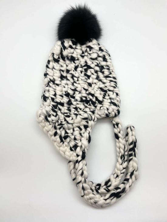  Mischa Lampert 모자 미샤 램퍼트 화이트/블랙 놀리타 + 블랙 XL 폼폼 - OTHER BRANDS