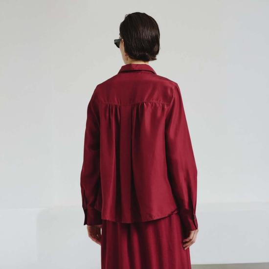  포망데레 블라우스 포만데레 하부타이 실크 셔츠 와인 레드 - POMANDERE