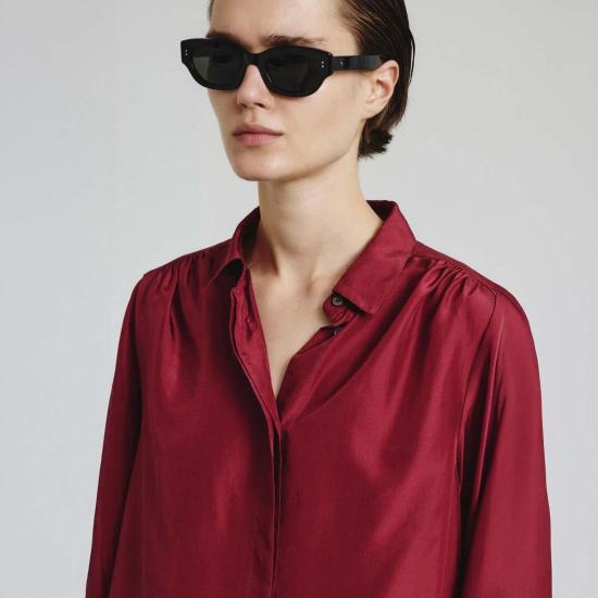  포망데레 블라우스 포만데레 하부타이 실크 셔츠 와인 레드 - POMANDERE
