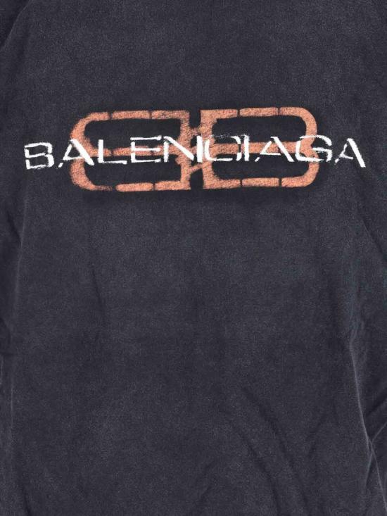  발렌시아가 반팔 티셔츠 BB 아이콘 스텐실 티셔츠, 워싱 처리된 블랙 - BALENCIAGA