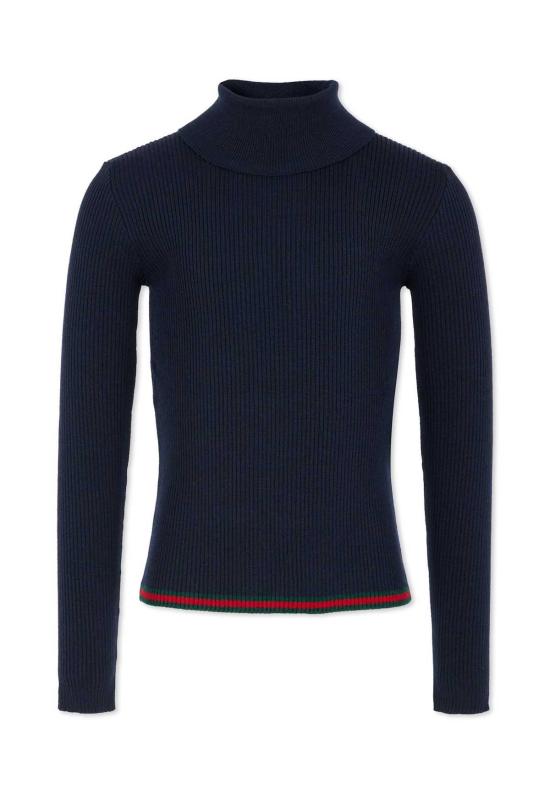  [키즈] 구찌 풀오버 키즈 터틀넥 스웨터 (웹 디테일, 블루)