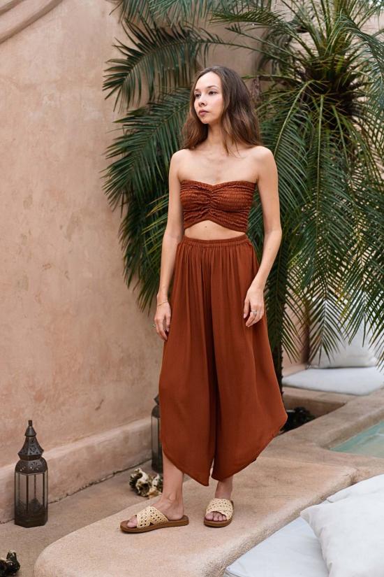  핑크 헤일리 민소매 티셔츠 핑크색 헤일리 위노나 스모크 튜브탑 & 비대칭 팬츠 세트 - PINK HALEY