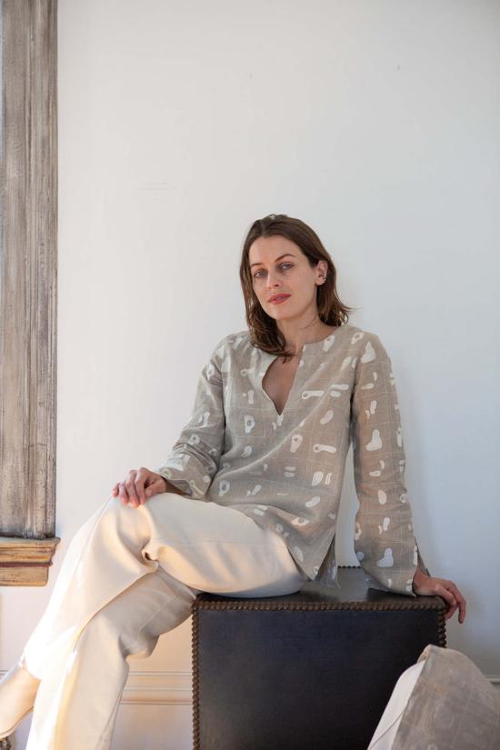  Erica Tanov 블라우스 에리카 타노프 디에고 린넨 탑 내추럴 솔리드 자수