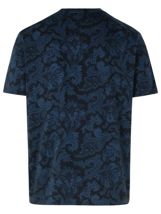  에트로 반팔 티셔츠 페이즐리 프린트 라운드넥 티셔츠 스탬프 Fdo 블루 - ETRO