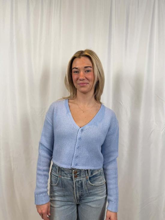  사블린 가디건 비앙코 크롭 브이넥 - SABLYN