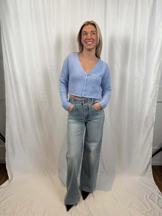  사블린 가디건 비앙코 크롭 브이넥 - SABLYN