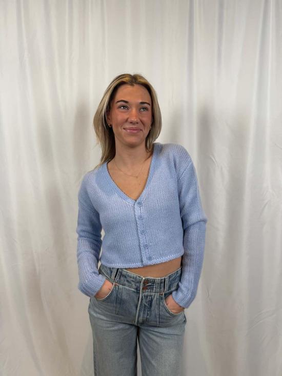  사블린 가디건 비앙코 크롭 브이넥