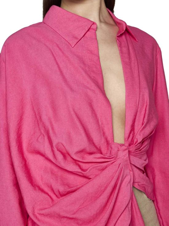  자크뮈스 블라우스 라 셰미즈 바히아 드레이프 셔츠 핑크 - JACQUEMUS