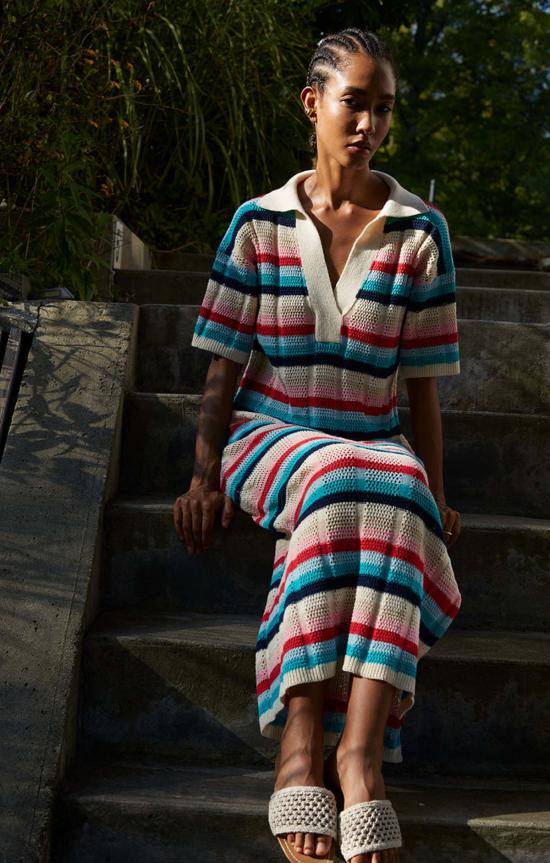  ELEVEN SIX 롱 원피스 일레븐 식스 에미 스트라이프 드레스 네이비/아이보리 스트라이프 - ELEVEN SIX