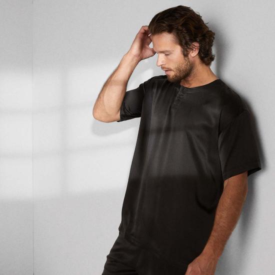  Lunya 숏팬츠 라흐고 남성용 세탁 가능한 실크 반바지 세트 (블랙)