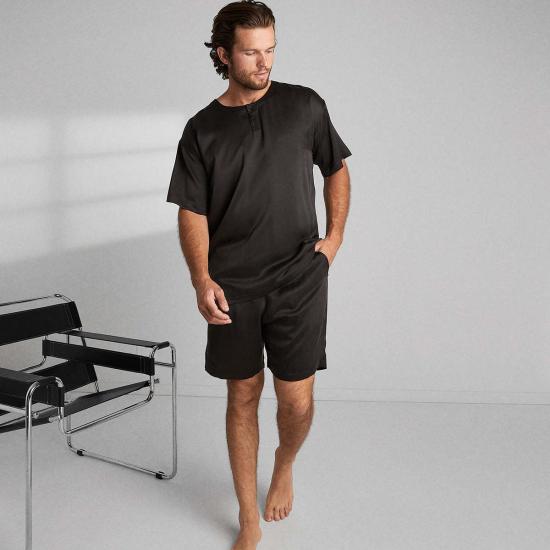  Lunya 숏팬츠 라흐고 남성용 세탁 가능한 실크 반바지 세트 (블랙) - OTHER BRANDS