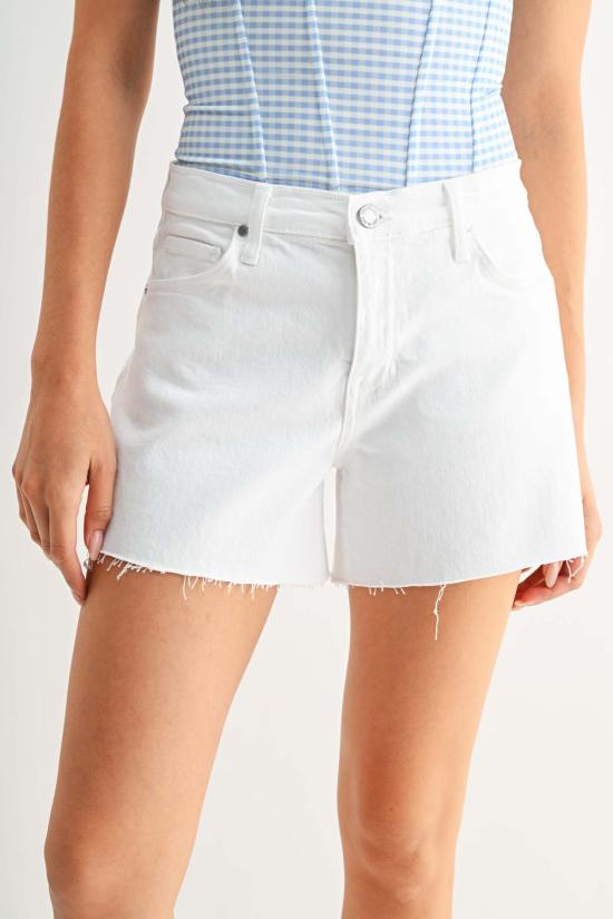  저스트 블랙 데님 데님 숏팬츠 미드라이즈 스트레치 숏팬츠 옵틱 화이트