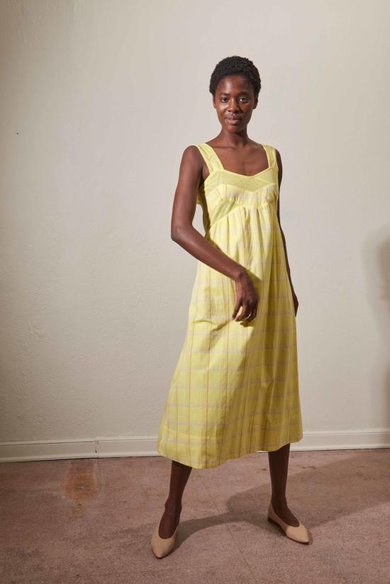  마리아 스탠리 롱 원피스 Maria Stanley Henretta 드레스 시트론 체크 무늬 - MARIA STANLEY