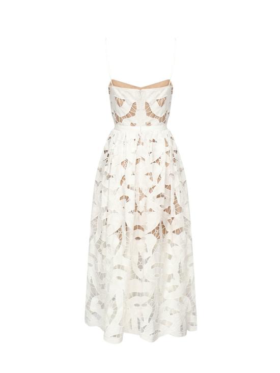  셀프 포트레이트 미디 원피스 자수 미디 드레스 (리본 장식, 화이트) - SELF PORTRAIT