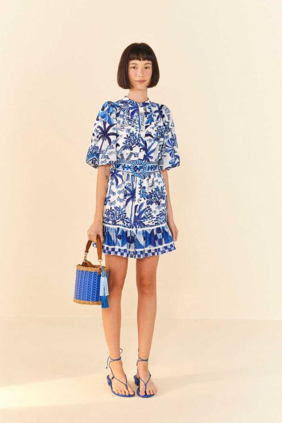  EVOLUXXY 숏 원피스 에볼럭시 스위트 리오 퍼프 슬리브 미니 드레스 블루 멀티