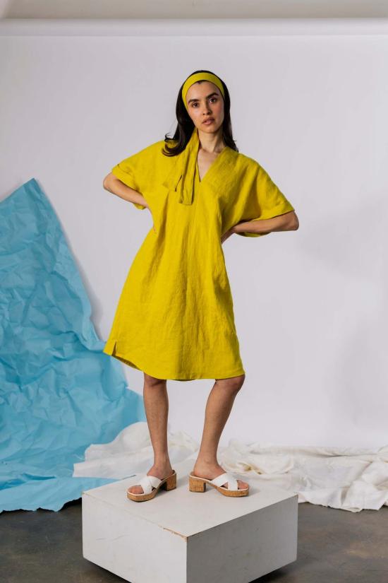  Pamut Apparel USA 미디 원피스 Pamut Apparel Usa Judith 드레스 린넨 - PAMUT APPAREL