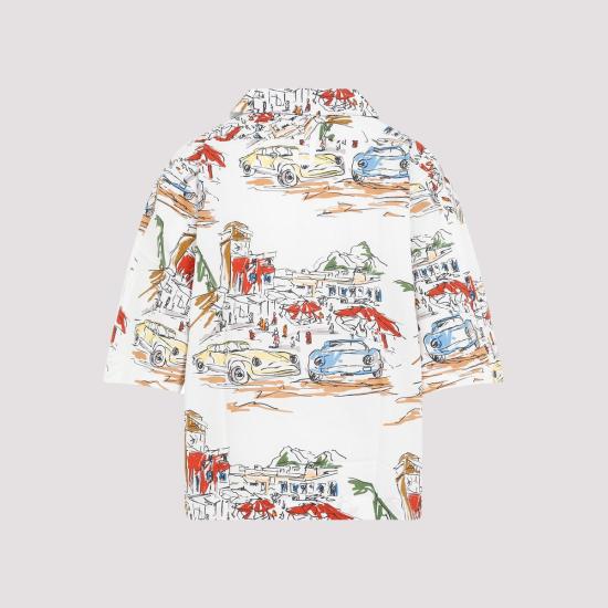  자크뮈스 탑 라 셰미즈 카사코 볼링 셔츠 하이 프린트 카프리 자동차 화이트 - JACQUEMUS