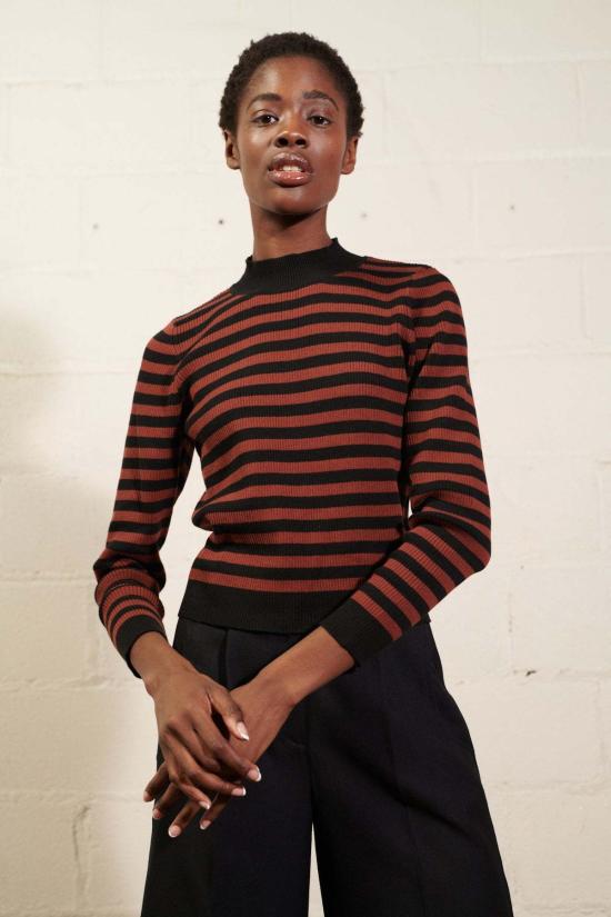  마리아 스탠리 터틀넥 제인 오가닉 립드  카카오 스트라이프 - MARIA STANLEY