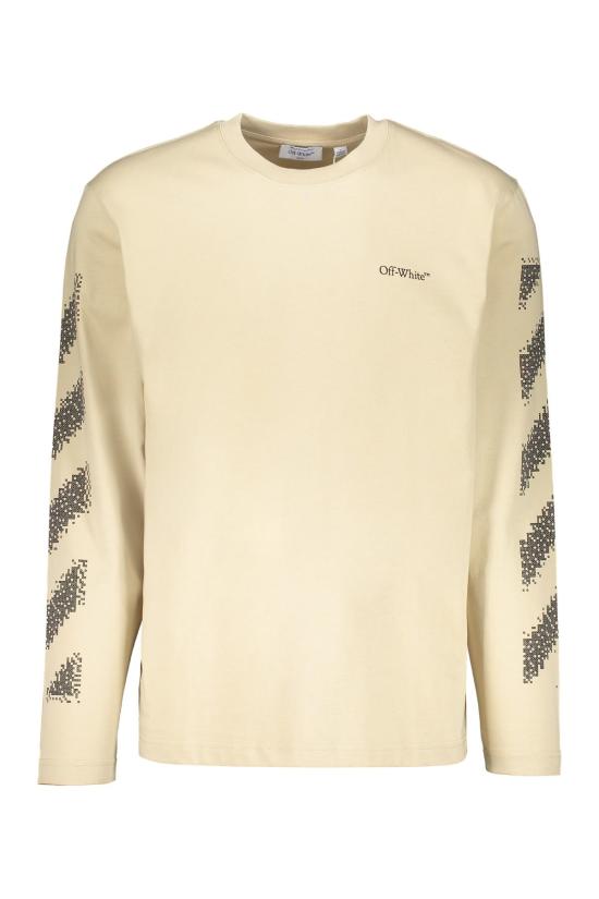  오프화이트 긴팔 티셔츠 그래픽 디테일  베이지