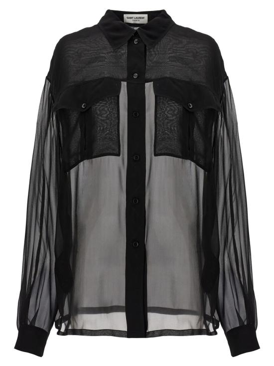  생로랑 블라우스 머슬린 실크 셔츠 블랙