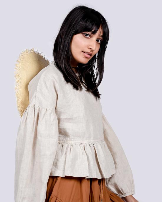  LF 마키 블라우스 L.F.Markey Dallo 린넨 탑 오트밀 - L.F.MARKEY