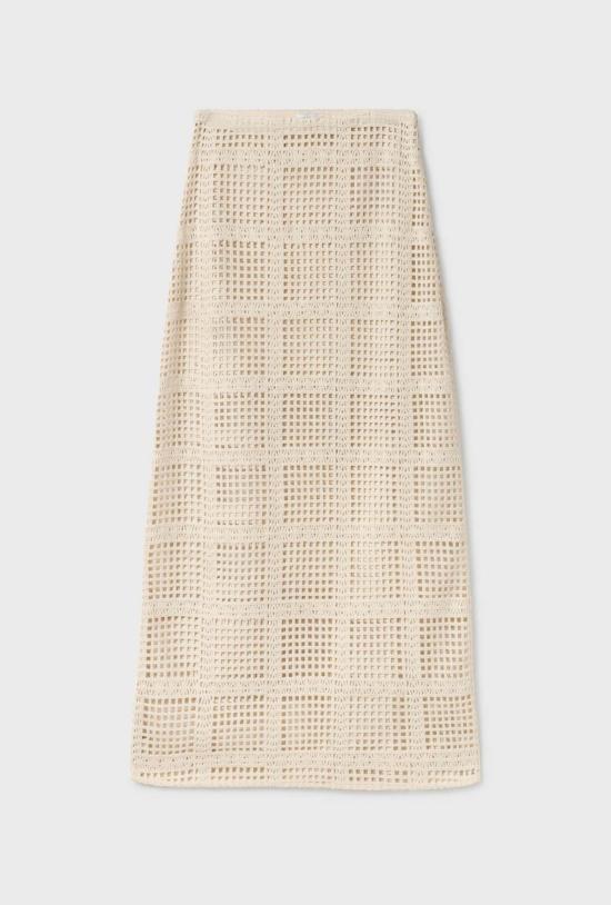  실크 런드리 롱 스커트 실크 세탁 면 격자 무늬  내추럴 - SILK LAUNDRY