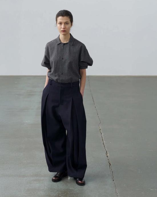  세이지 네이션 스트레이트 팬츠 박스 플리츠 팬츠 다크 네이비 - SAGE NATION