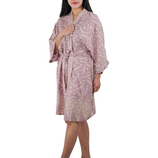  Kasih Coop 라운지 웨어 손 염색 바틱 기모노 보라색 라일락 라벤더 - KASIH COOP
